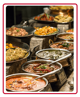 Catering menu of Chettinad restaurant featuring biryanis, curries, appetizers, thalis, and desserts for special events